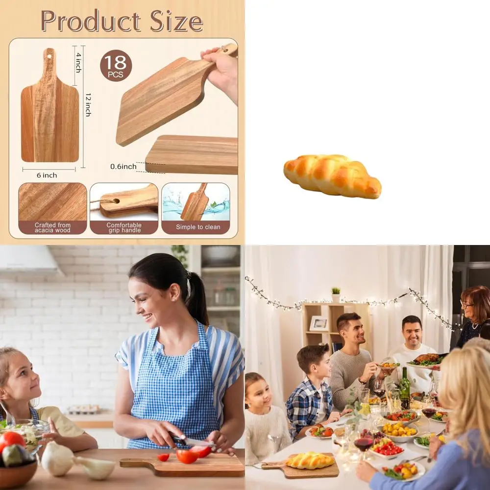 

Acacia Wood Cutting Boards Set of 18, 12x6 Inches, with Handle, Ideal for Kitchen Use: Pizza, Bread, Cheese, Fruits, and Vegetab