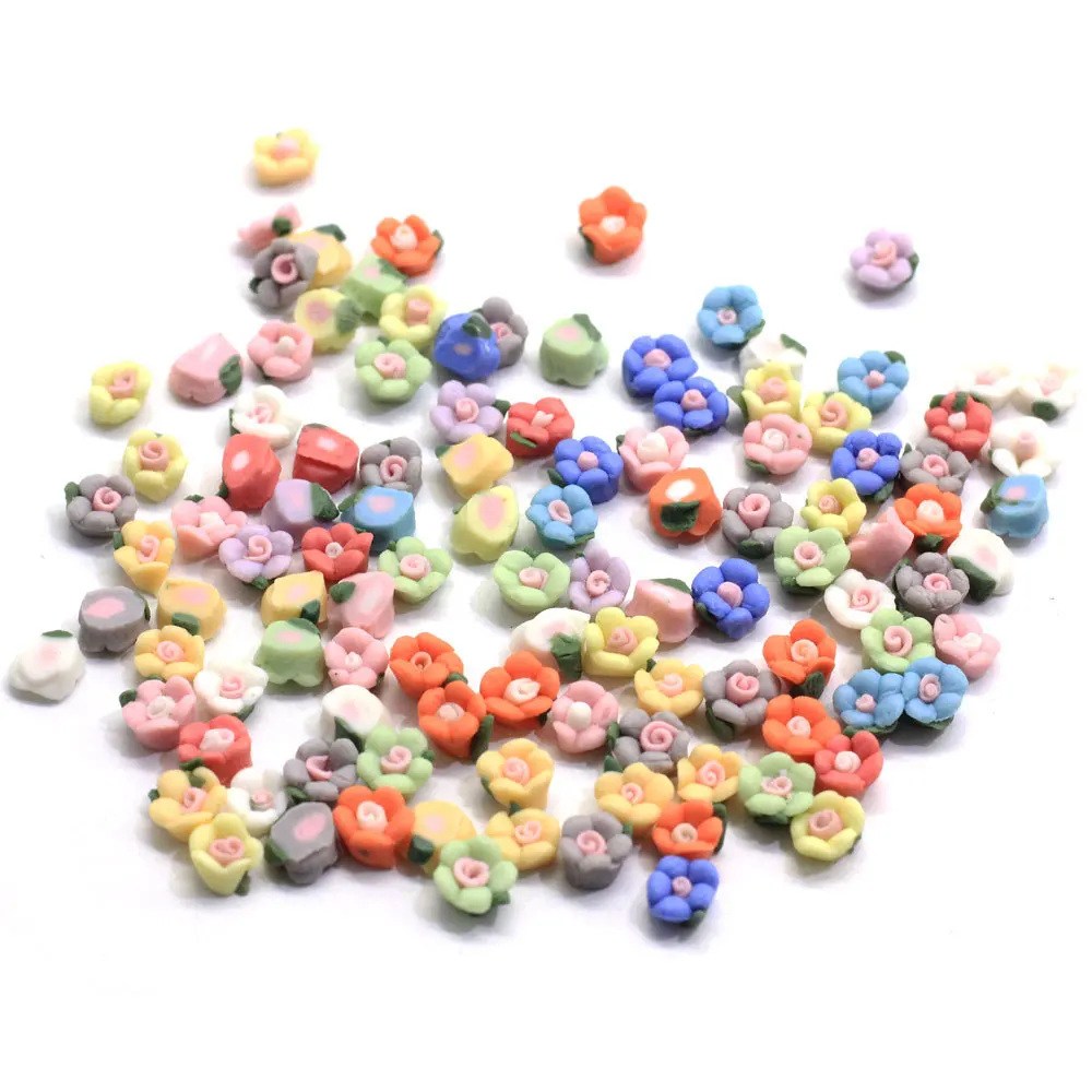 50Pcs Colorful Flower Polymer Hot Clay Sprinkles For Crafts DIY Flatback Cabochons Scrapbooking DIY Fake Cake Phone Deco:3*6*6mm