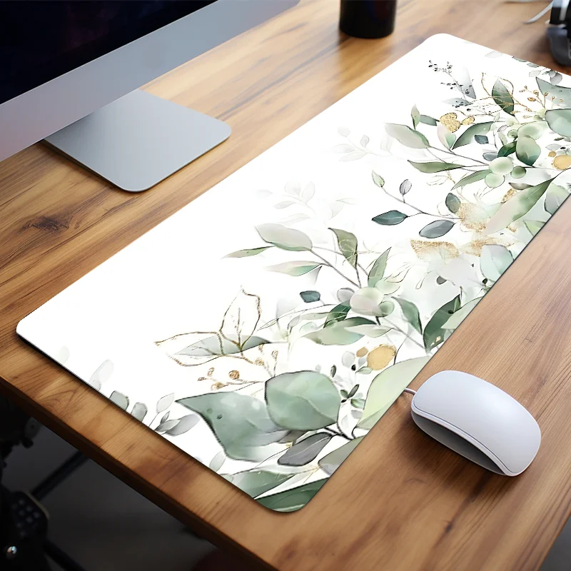 Green Leaves Watercolor Style Large Game Mouse Pad Computer HD Desk Mat Keyboard Pad Rubber Non-Slip Accessories Gift for Friend