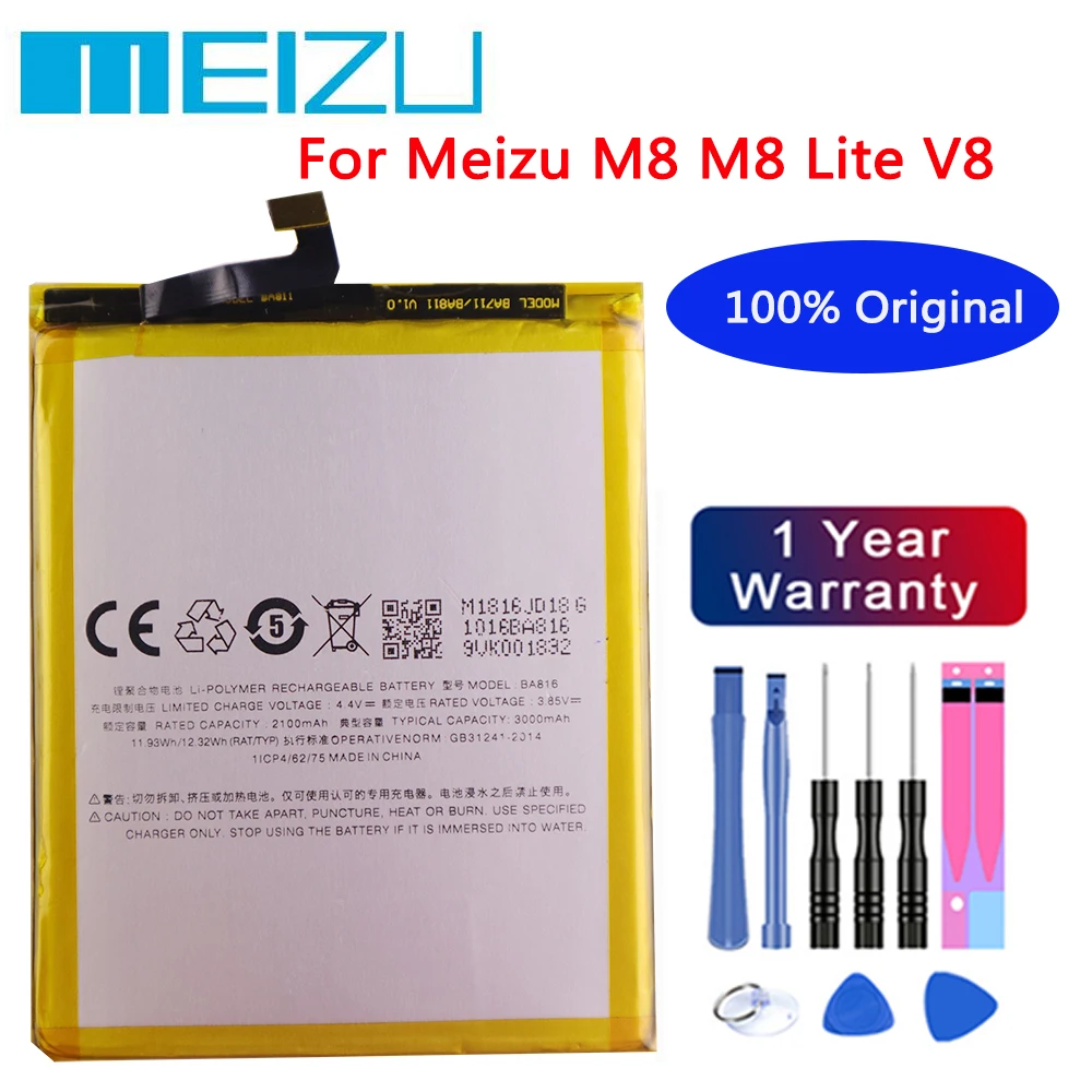 

100% Original 3200mAh Meizu BA816 Battery For Meizu M8 M8 Lite V8 Smart Mobile Phone High Quality Battery Bateria + Free Tools