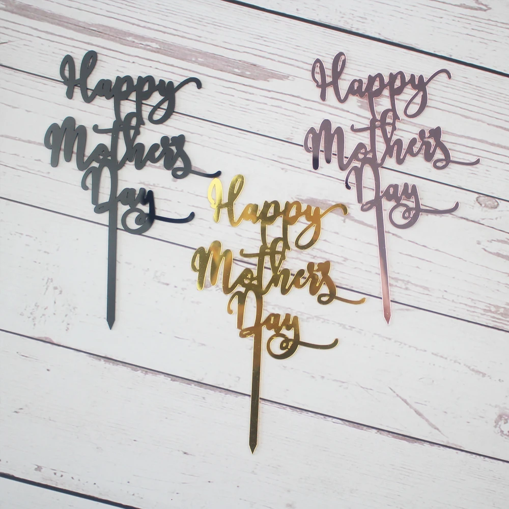 Happy Mother\'s Day Cake Topper Acrylic Cake Top Flag Cake Decorating Supplies For Mum Mother Birthday Celebration Party Decor