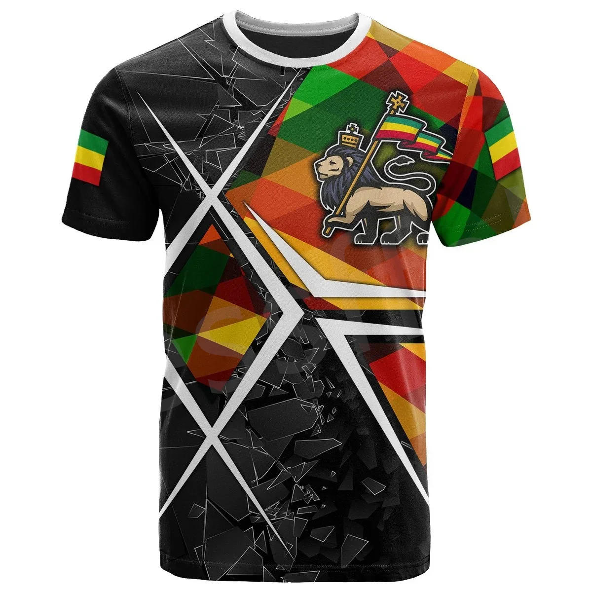 Tessffel Ethiopia Africa County Flag Reggae Retro Tribe Lion 3DPrint Men/Women Summer Funny Short Sleeves T-Shirts Streetwear B1