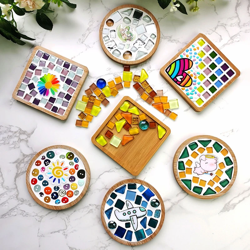 DIY Mosaic Coaster Handmade Material Bamboo Tableware Mat Wooden Tray Children Creative DIY Toy Craft Easy Making Christmas Gift