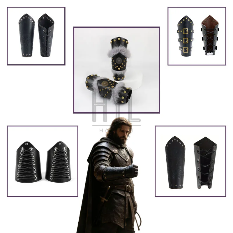 Gant médiéval steampunk rétro multicouche en cuir PU riveté, accessoire de costume pour Halloween, LARP, cosplay, armure de main, accessoires de costume.