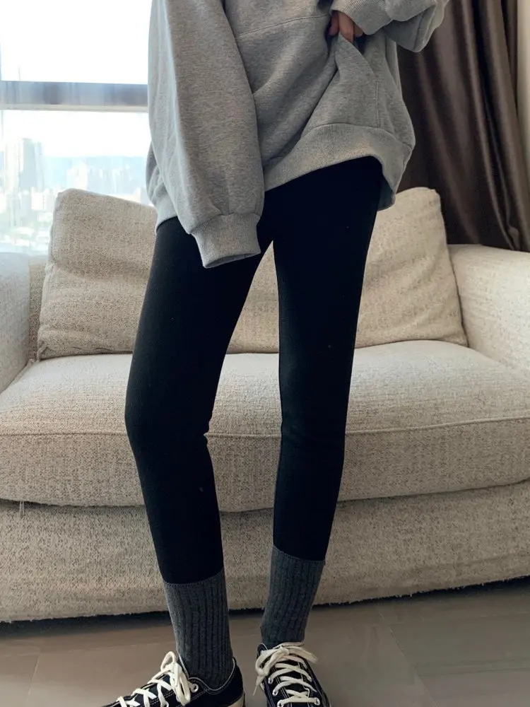 High Waist Fce Lined Slim Fit Pants Women's Winter Warm Sli Base Layer Trousers Korean Sle ey Leggings