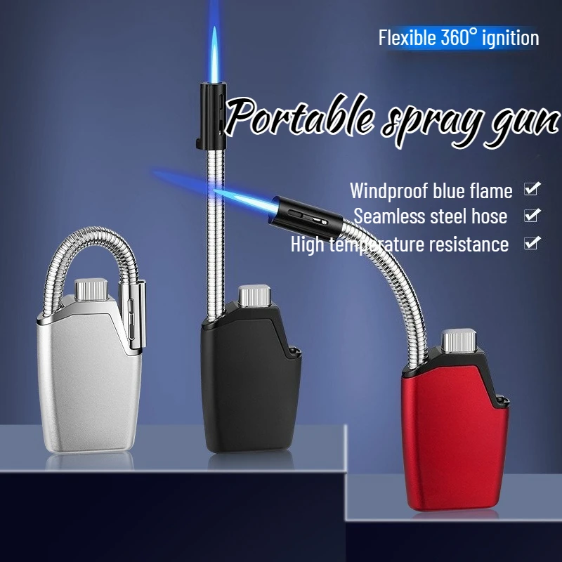 

Новейшая металлическая шланговая складная маленькая надувная ветрозащитная зажигалка с синим пламенем 360° ° Вращающийся воспламенитель для барбекю на открытом воздухе для кемпинга