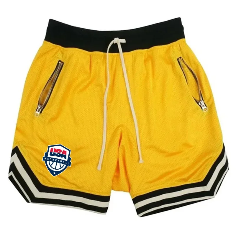 

2025 Summer USA Logo Shorts Male Casual Sports Shorts Mesh Fitness Short Trousers Breathable Five Points Pant Running Clothing