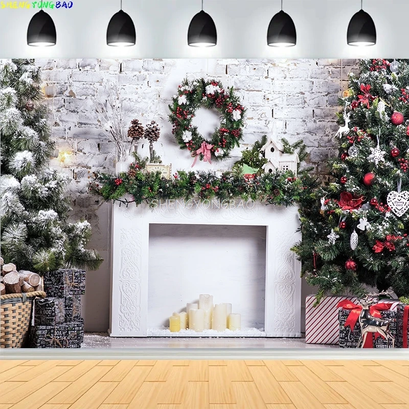

Christmas Day New Year Party Photography Backdrops Prop Window Living Room Interior Xmas Tree Snow Theme Photo Background AX-09