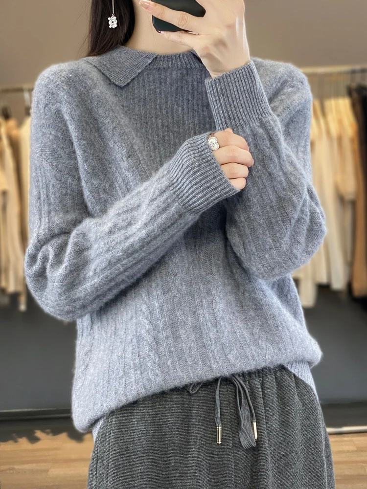 

Yoyoselect Autumn Winter Women 100% Merino Wool Sweater Turn Down Collar Pullover Preppy Style Top Cashmere Clothing Korean