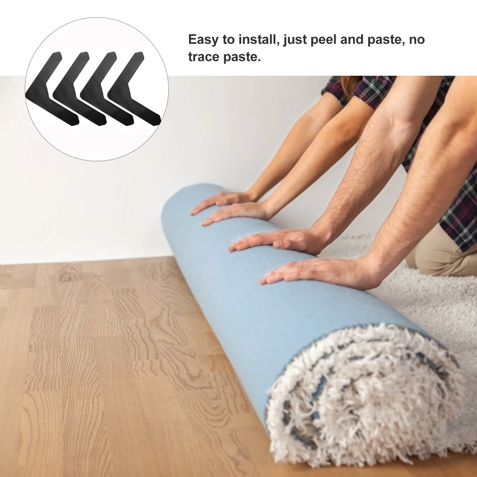 8 قطع من ملصقات السجاد غير القابلة للانزلاق، ملصقات سوداء مضادة للتجعيد تمنع الانزلاق والتجاعيد، ملصقات تثبيت لسجاد الأرضية