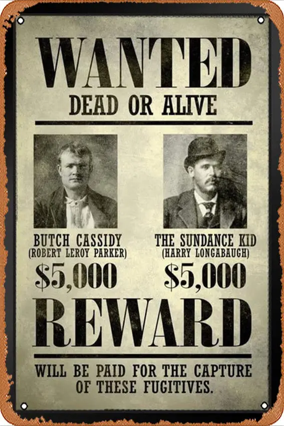 Retro Tin Signs Wanted Butch Cassidy The Sundance Kid Art Print Stand or Hang Wood Frame Display Poster Print