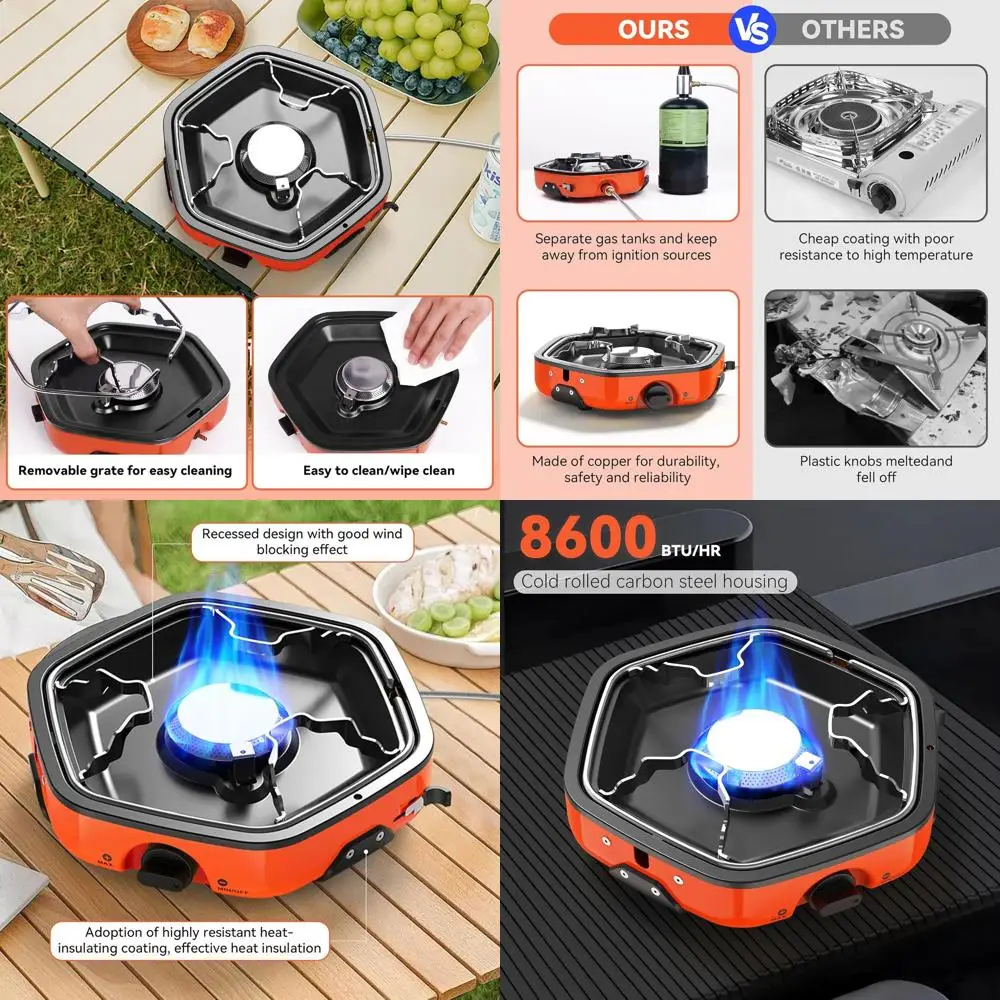 

Portable Propane Camping Stove, Adjustable Camping Stove with Piezo Ignition, Lightweight Backpacking Stove for Outdoor Cooking,