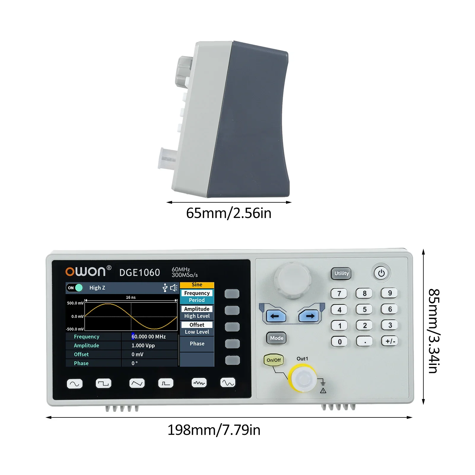 OWON DGE1060 Arbitrary Waveform Signal Generator Single Channel 60MHz 1CH 3.6-inch Desktop 14 bit Supports SCPI labview function