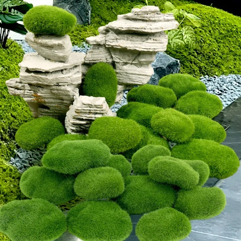 100/5pcs Artificial Moss Rocks Foam Fake Green Moss Stone Micro Landscape DIY Crafts for Home Garden Flower Pot Decoration Rocks