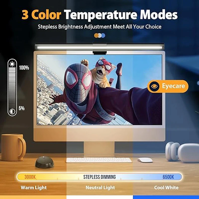 LED 모니터 라이트 바, 컴퓨터 책상 램프, RGB 자동 디밍 스크린, 걸이식 램프, PC 모니터 라이트, USB 작업 독서 조명 고정장치