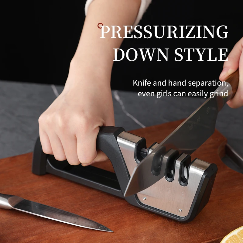 Aiguiseur de couteaux rapide 4-en-1, outil d'affûtage manuel professionnel pour la cuisine, pour ciseaux, couteaux de chef, céramique, tungstène, diamant