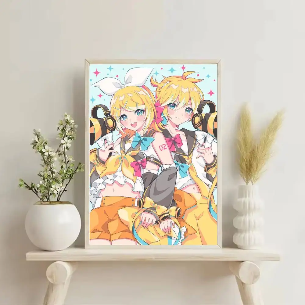 Ute Vocaloid Singer Rin And Len Cartoon Style Poster Self-adhesive Art Waterproof Paper Sticker Coffee House Bar Room Wall Decor