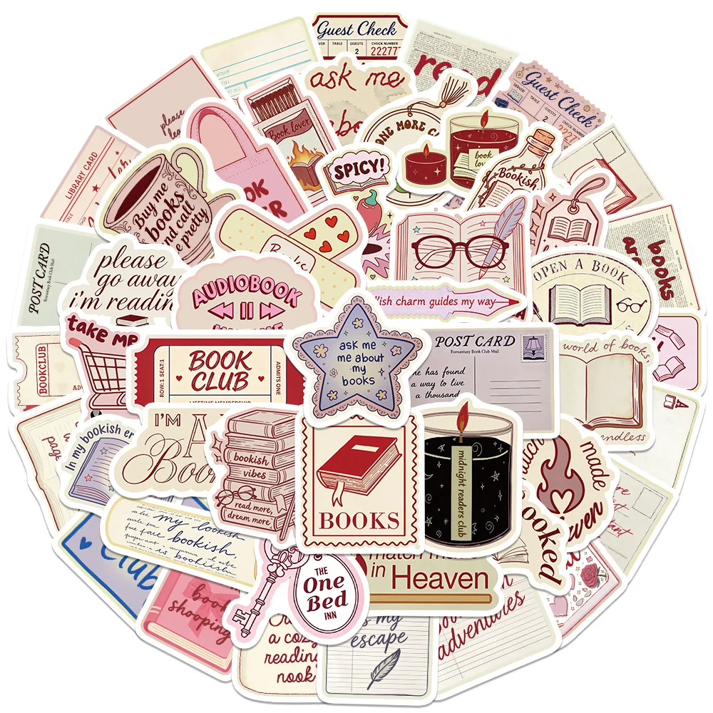 50PCS Bookish Literary Reading Stickers for Study Bookshelf Notebook Desk Room Quiet Aesthetic Decoration