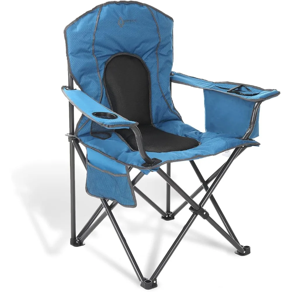 Chaise de camping pliante portable avec refroidisseur à 4 canettes, porte-gobelet et sac de transport robuste pour un transport facile