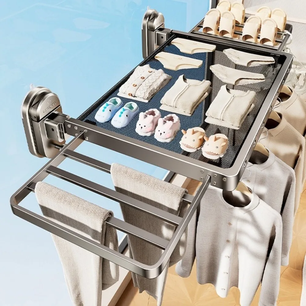 

Adjustable Suction Cup Drying Rack No Punching Space Saving Foldable Drying Net Portable Sturdy Indoor Drying Rack Laundry Room