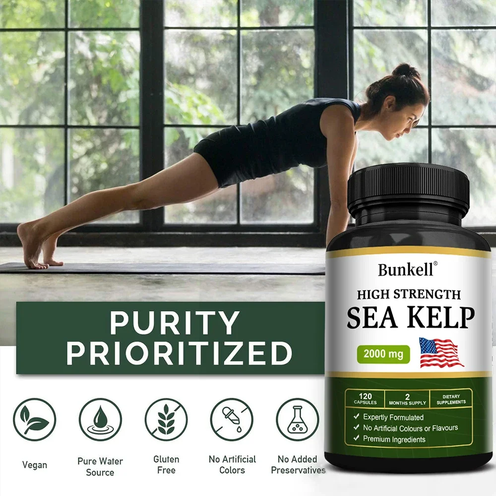 Bunkell High Strength Seaweed Capsules - Natural Iodine Supplement to Promote Healthy Thyroid Function, Energy, Metabolism