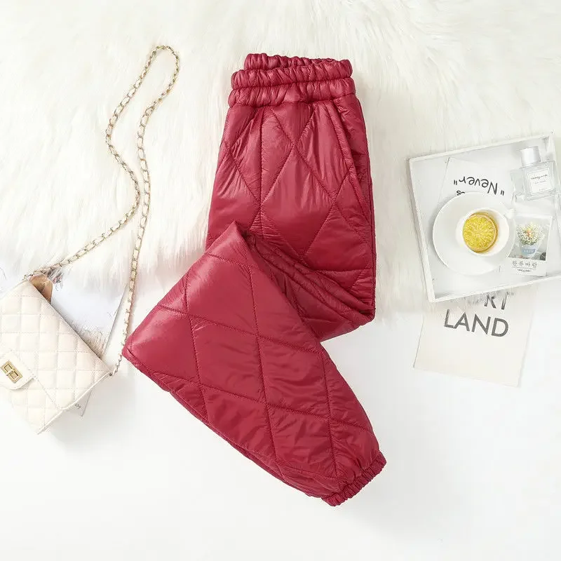 

cotton pants for women in winter fashion, Korean version, high waisted and slimming, diamond shaped plain pants, warm pants, go