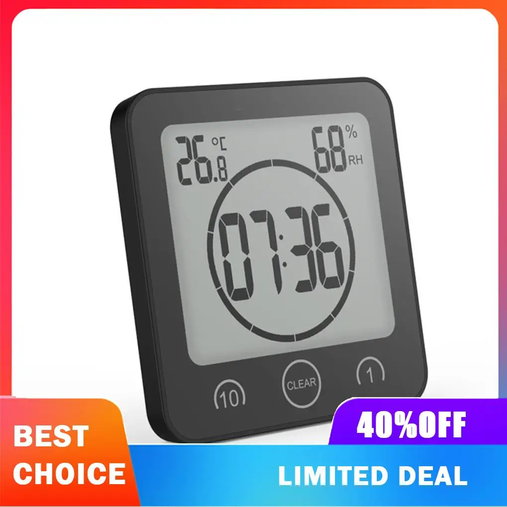 Commercial Wall Clock Waterproof Anti Fog Silent Timer Humidity Thermometer Clock Suction Cup Mount