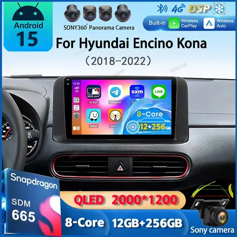 안드로이드 15 카플레이 오토 카 라디오 현대 엔시노 코나 2018 2019-2022 멀티미디어 비디오 플레이어 내비게이션 GPS 오토라디오 스테레오