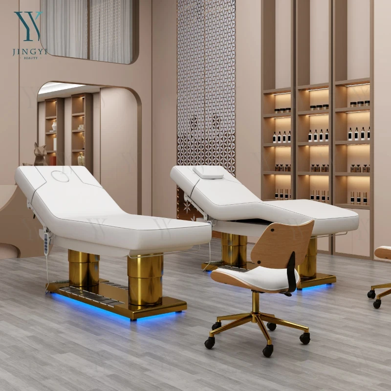 Modern Profession Treatment Chair Gold Base Foot Control Thermal Beauty Massage Spa Table Adjustable Lash Curved Bed