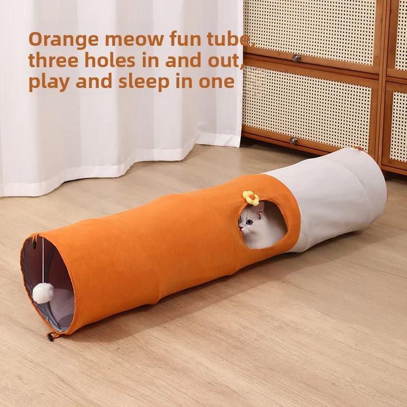 Multi-Hole Cat Tunnel Toy Rolling Dragon Cartoon Straight Tube Foldable Cat Dog Self-Entertainment Channel Easy Storage Pet Supp