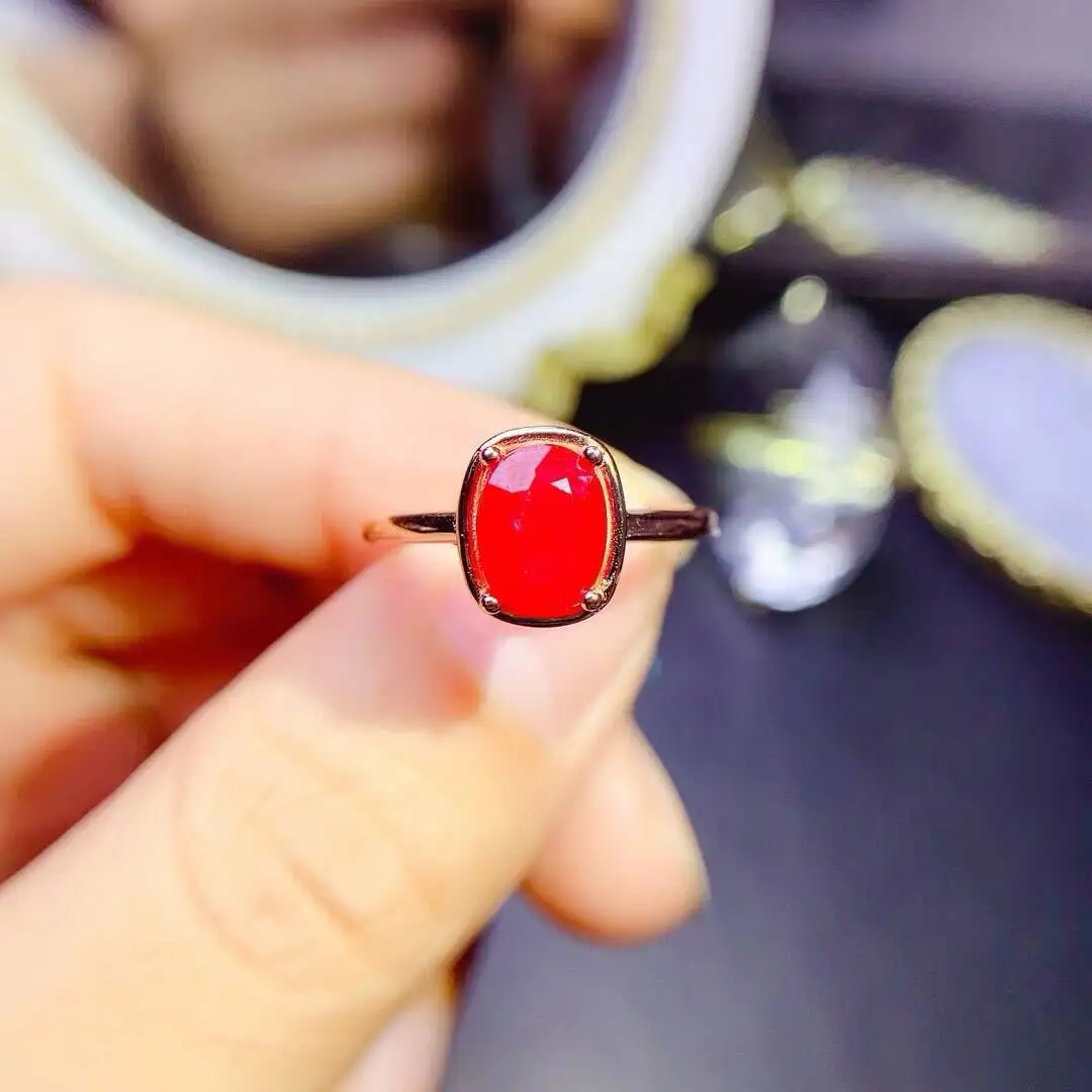 KJJEAXCMY New style Jewelry Natural Women's Ruby ring 925 silver inlay Colorful and splendid Crystal pure fire flash explosion