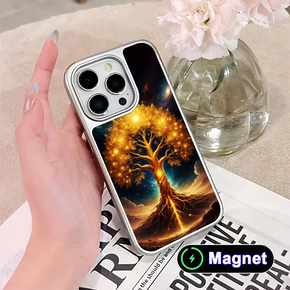 

Чехол для телефона Magsafe World Life Tree с серебряным покрытием для iPhone 17 16 15 14 13 12 11 Air Pro Max Plus, цветной