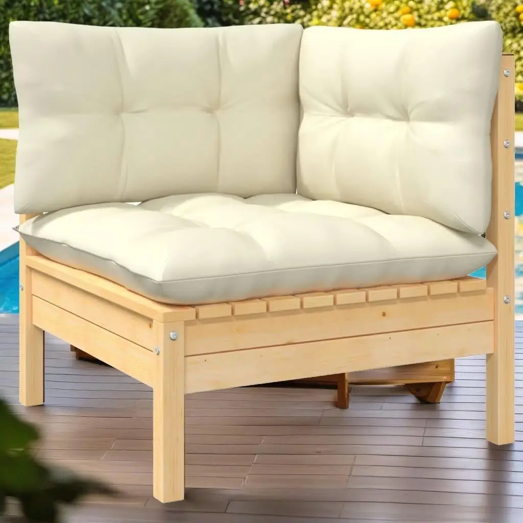 

6-Piece Pinewood Patio Lounge Set with Cream Cushions - Outdoor Furniture Decor