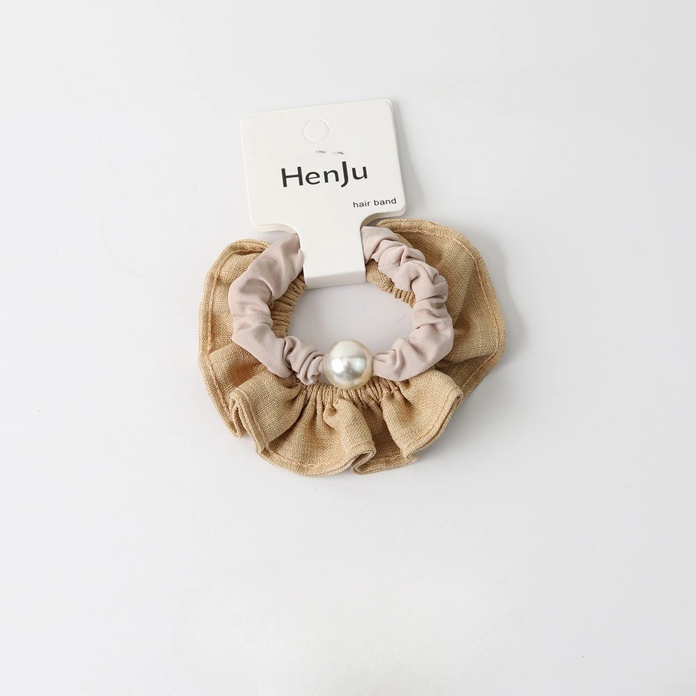 Korean Style Pearl Scrunchie Set, Elegant Ruffled Fabric Hair Ties, Vintage Decorative Hair Bands for Women Daily Hairstyle