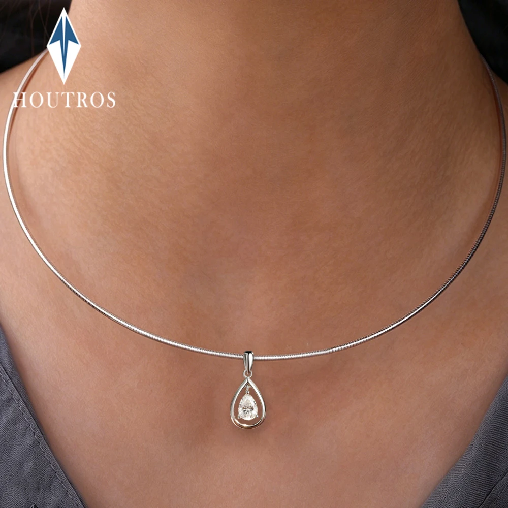 

1 Carat Pear Cut Moissanite Pendant Necklace 925 Sterling Silver Teardrop Solitaire Diamond Choker for Women Party Jewelry Gift