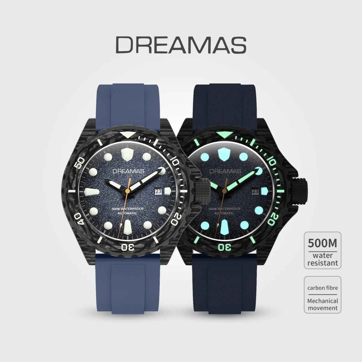 DREAMAS Men's Carbon Fiber Automatic Mechanical watches Diving Watch - Swiss Luminous, 500m Waterproof D0390G2