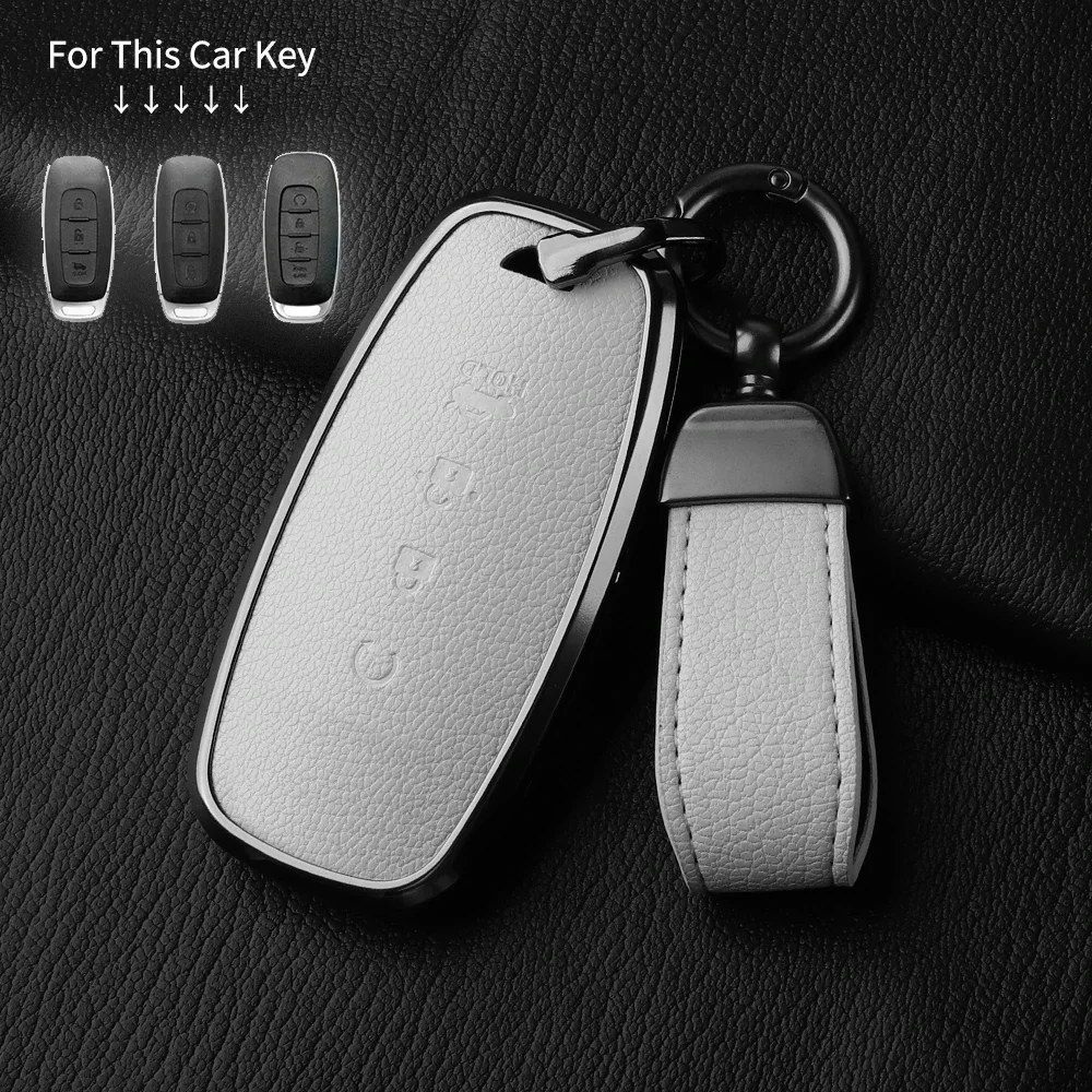 4 Button Aluminum Alloy Goatskin Car Key Case Cover For Nissan X-trail T33 Qashqai J12 Teana 2022 2023 Car keychain Accessories