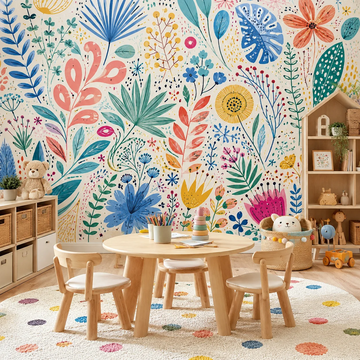 mural-de-pared-botanico-colorido-arte-floral-y-de-hojas-para-cuarto-de-juegos-infantil-guarderia-o-dormitorio-requiere-pegado