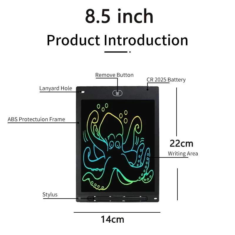 8.5 นิ้ว LCD เขียนแท็บเล็ตเด็กแท็บเล็ตการเขียนอิเล็กทรอนิกส์แบบพกพาแท็บเล็ต Magic กระดานดําสําหรับเด็กวาดของเล่น