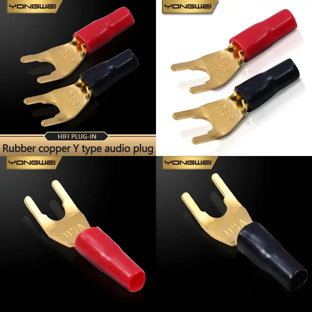 YONGWEI U Shaped Banana Plug Connector Pure Copper Gold Plated Audio Video Speaker Wire Terminal Y Fork Cable Adapter for AV
