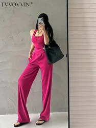 Sexy Girl TVVOVVIN Spicy Open Back Hanging Neck Tank Top High Waist Loose Wide Leg Pants Floor Dragging Pants Set Sweet 3AGY