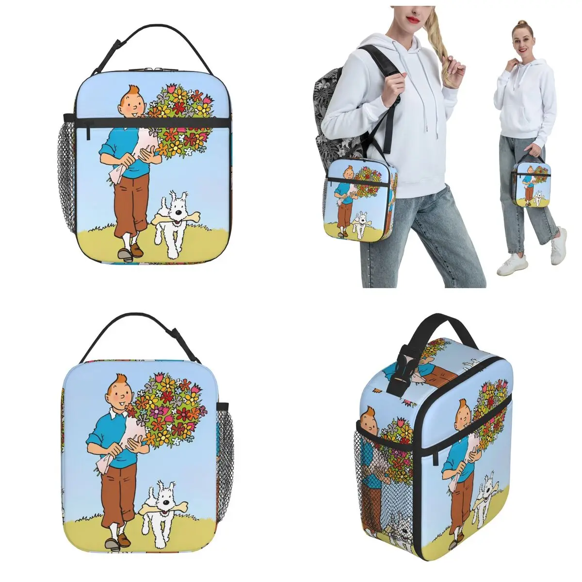 Tintins And Snowy Cartoon Product Insulated Lunch Tote Bag For Office Food Storage Bag Leakproof Cooler Thermal Lunch Boxes