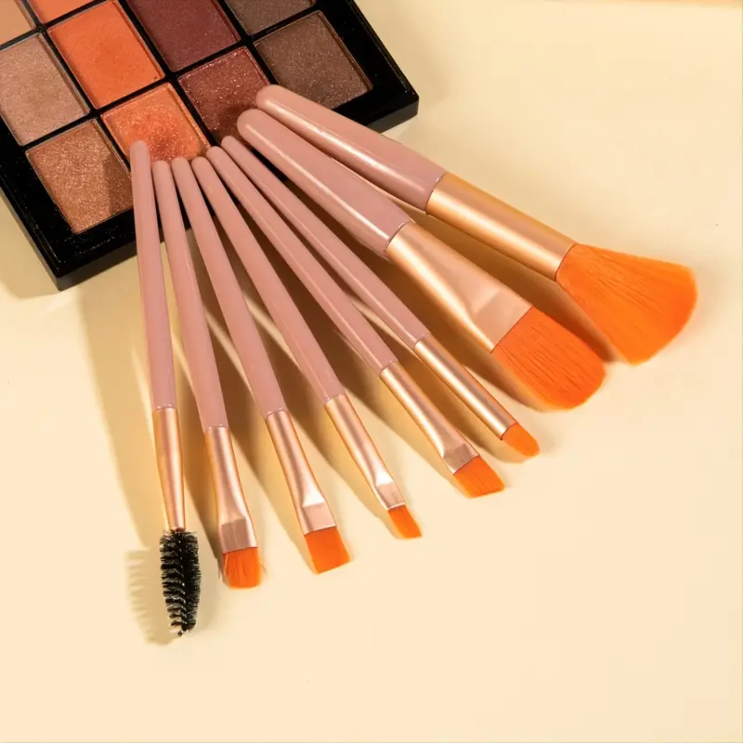 

8 PCS Portable Makeup Brushes Set, Face Eye Lip Eyeshadow Eyebrow Comb Eyelash Spools Foundation Powder Brush Tools - Orange Bbl