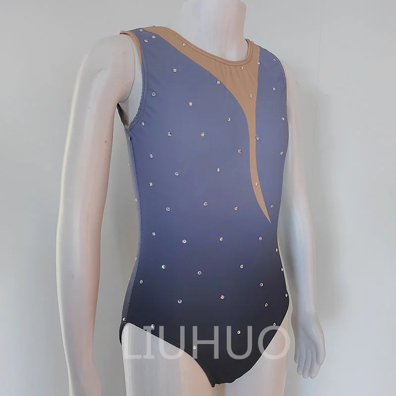 Artistieke Gymnastiek Bodysuit Wedstrijd Pak Blauwe Gymnastiek Onesie Custom