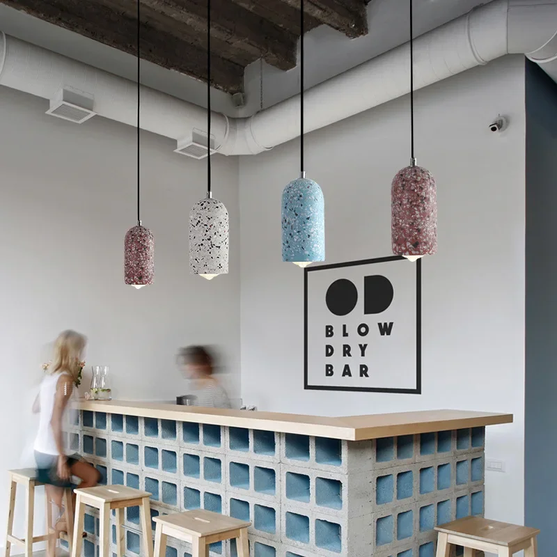 Modern Luxury Cement Stone Short Bottle Design LED Pendant Lights Hand Knitted Art Lamps for Bedroom Home Decoration Chandeliers