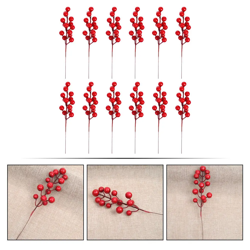 

12Pcs Decorative Berry Ornament Red Fruit Decor Fake Red Berries for Festival Christmas Decoration Home Party Props