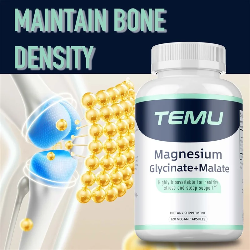 

Magnesium Glycinate + Malate - High Strength for Improved Sleep, Joint, Relaxation & Muscle Health,Stress Relief,Easy To Swallow