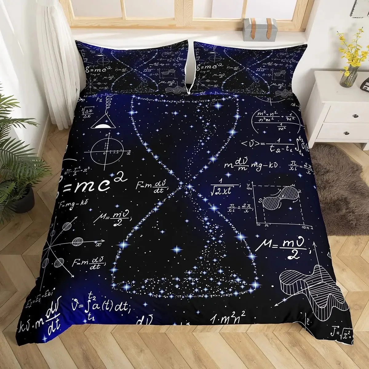 

Math Equations Duvet Cover Set Hourglass Purple Galaxy Comforter Cover Physics Formula Dorm Bedding Sets Science Geometry Axis