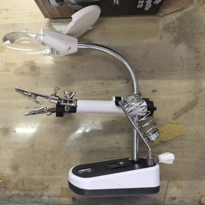 3.5/10X Stand Helping Hand Soldering Magnifier Auxiliary Clip Repairing Magnifying Glass with LED Lights Optical Lens Loupe