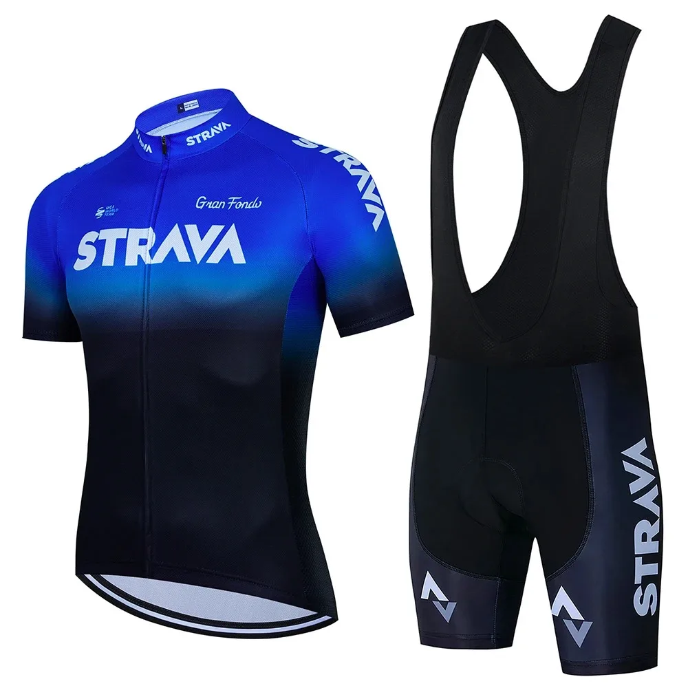 2024 Strava Cycling Jersey Set Summer Short Sleeve Breathable Men\'s MTB Bike Cycling Clothing Uniform Suit